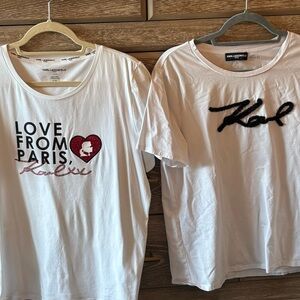 Karl Lagerfeld White T-Shirts with Red and Black Graphics